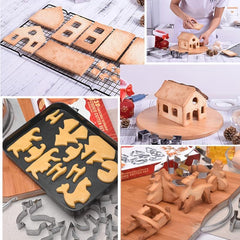 18pcs 3D Gingerbread House Biscuit Mold Set Stainless Steel Christmas Tree Snowm