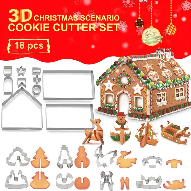 18pcs 3D Gingerbread House Biscuit Mold Set Stainless Steel Christmas Tree Snowm