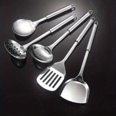 5pcs Stainless Steel Utensil Set Spatula Ladle Slotted Turner Rice Paddle Spoon