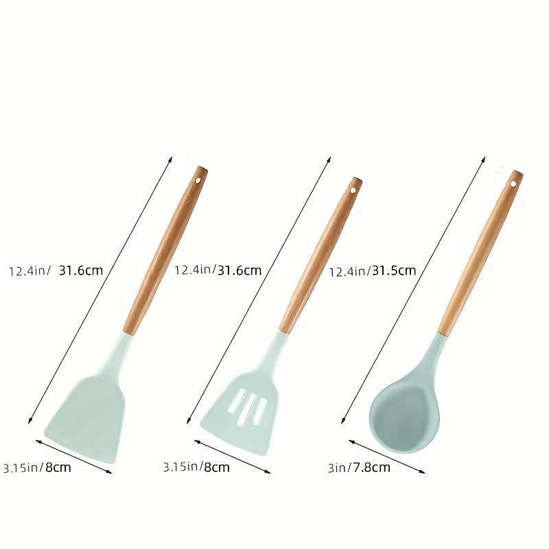 12pcs Silicone Kitchen Utensils Set - Spatula Ladle Whisk Tong - Kitchen Gadgets