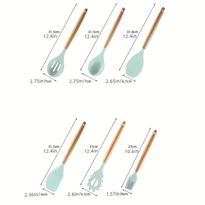12pcs Silicone Kitchen Utensils Set - Spatula Ladle Whisk Tong - Kitchen Gadgets