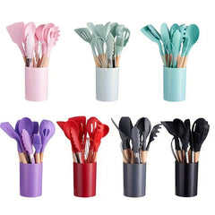 12pcs Silicone Kitchen Utensils Set - Spatula Ladle Whisk Tong - Kitchen Gadgets
