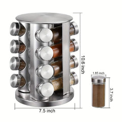 Rotating Spice Rack with 16 Jars Stainless Steel Seasoning Organizer