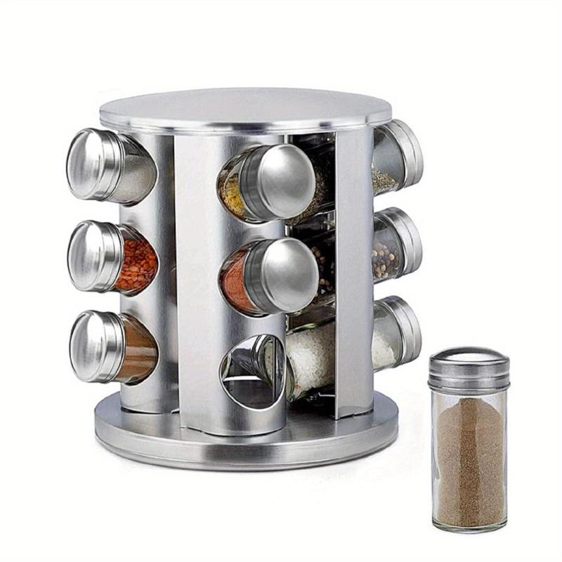 Rotating Spice Rack with 16 Jars Stainless Steel Seasoning Organizer