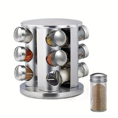 Rotating Spice Rack with 16 Jars Stainless Steel Seasoning Organizer