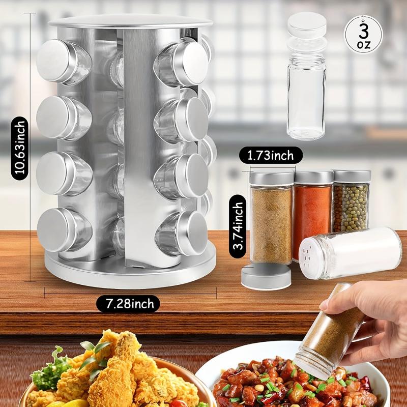Rotating Spice Rack with 16 Jars Stainless Steel Seasoning Organizer