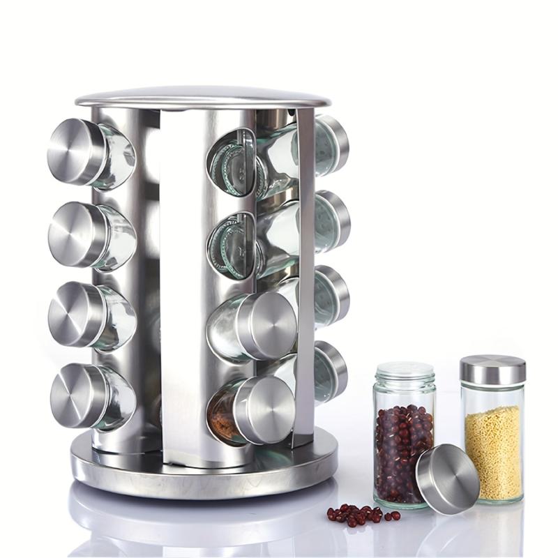 Rotating Spice Rack with 16 Jars Stainless Steel Seasoning Organizer