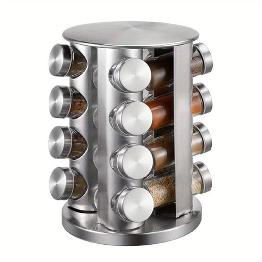 Rotating Spice Rack with 16 Jars Stainless Steel Seasoning Organizer