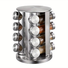 Rotating Spice Rack with 16 Jars Stainless Steel Seasoning Organizer