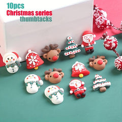 10pcs Cartoon Christmas Push Pins Santa Claus Elk Tree Bulletin Board Decor