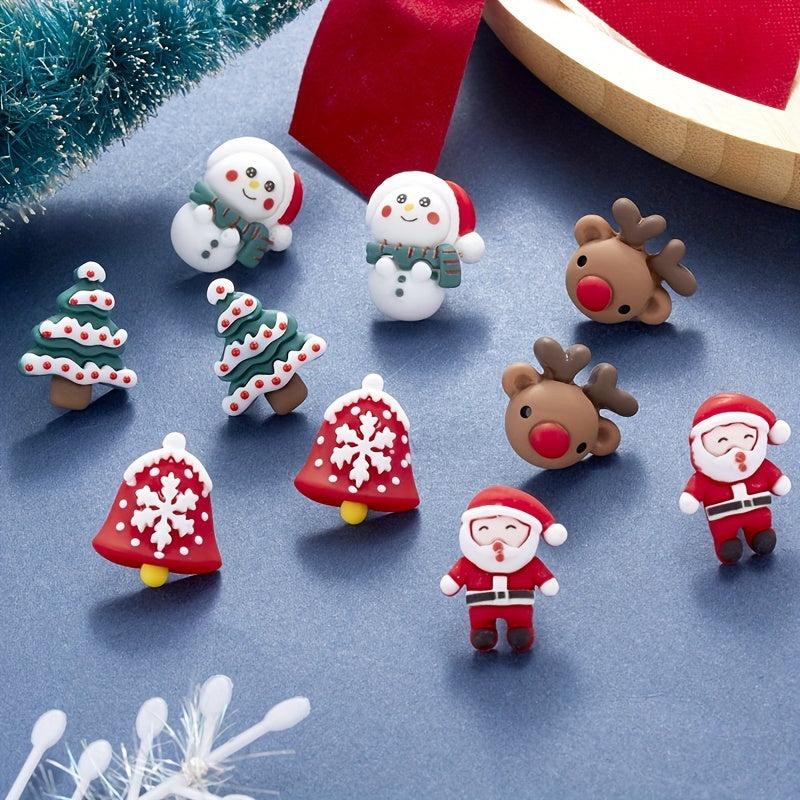 10pcs Cartoon Christmas Push Pins Santa Claus Elk Tree Bulletin Board Decor