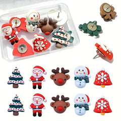 10pcs Cartoon Christmas Push Pins Santa Claus Elk Tree Bulletin Board Decor