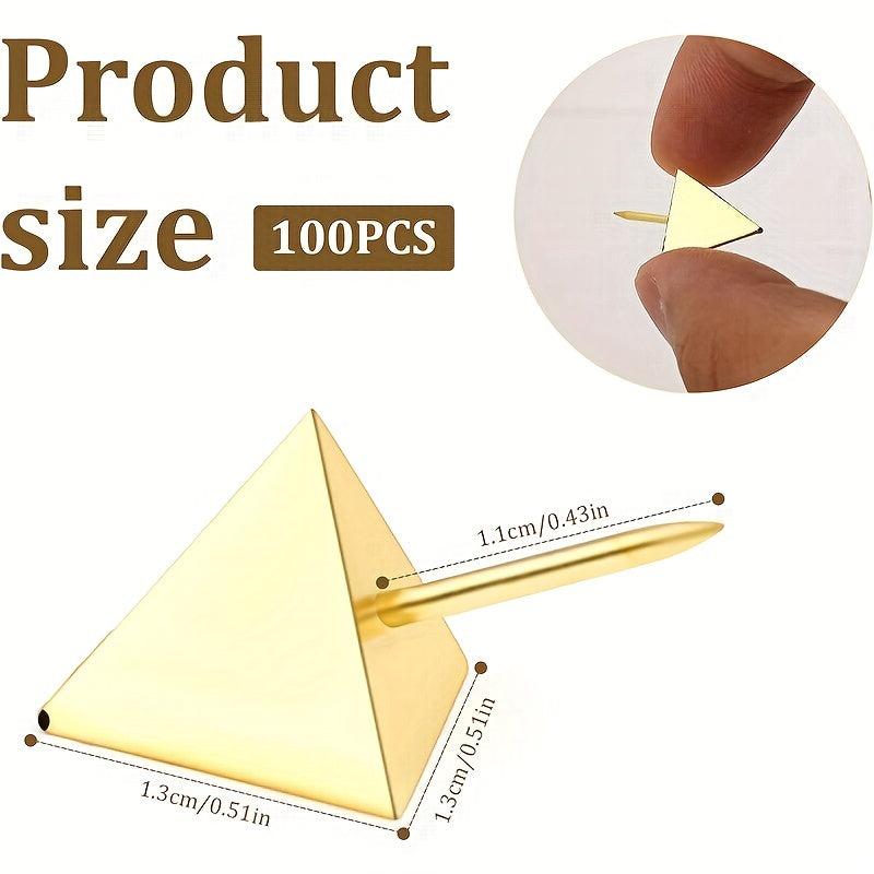 100pcs Golden Push Pins Decorative Triangle Shaped Thumb Tacks