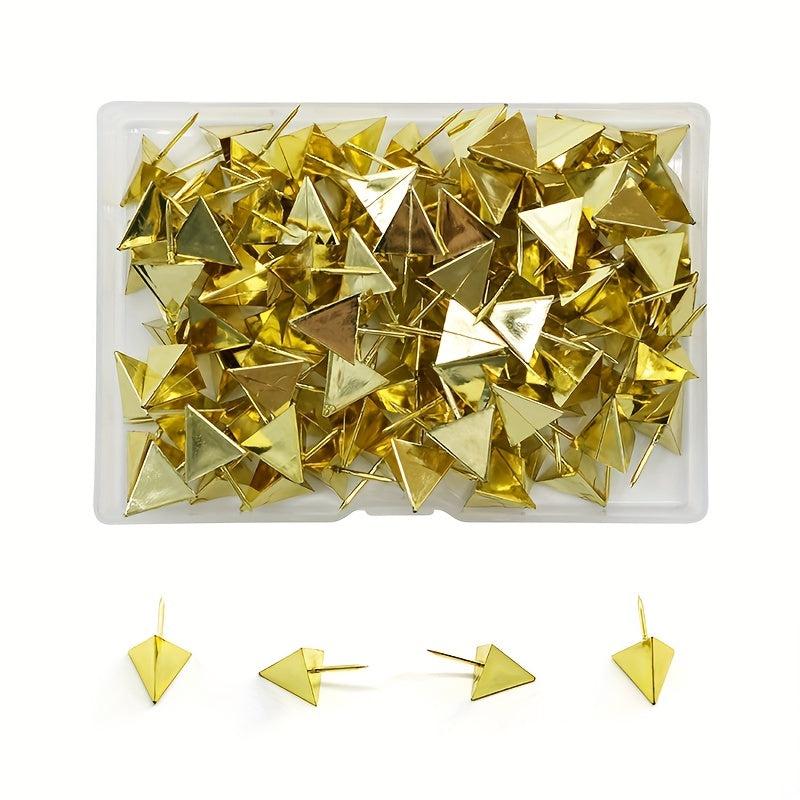 100pcs Golden Push Pins Decorative Triangle Shaped Thumb Tacks