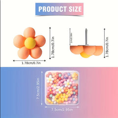 30pcs Multicolor Macaron Style Flower Push Pins I Nails School Decoration