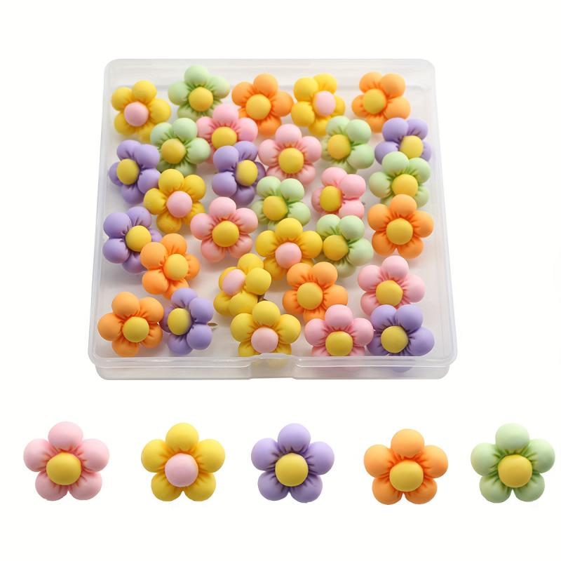 30pcs Multicolor Macaron Style Flower Push Pins I Nails School Decoration