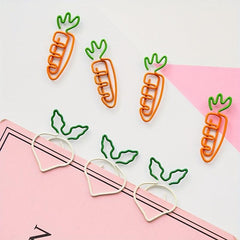 24pcs Carrot Paperclips Cartoon Shape Office Stationery Supplies
