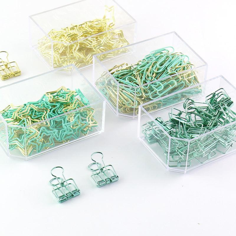 30pcs Pentagram Paper Clips Mint Green Golden Desk Organizer Office Supplies