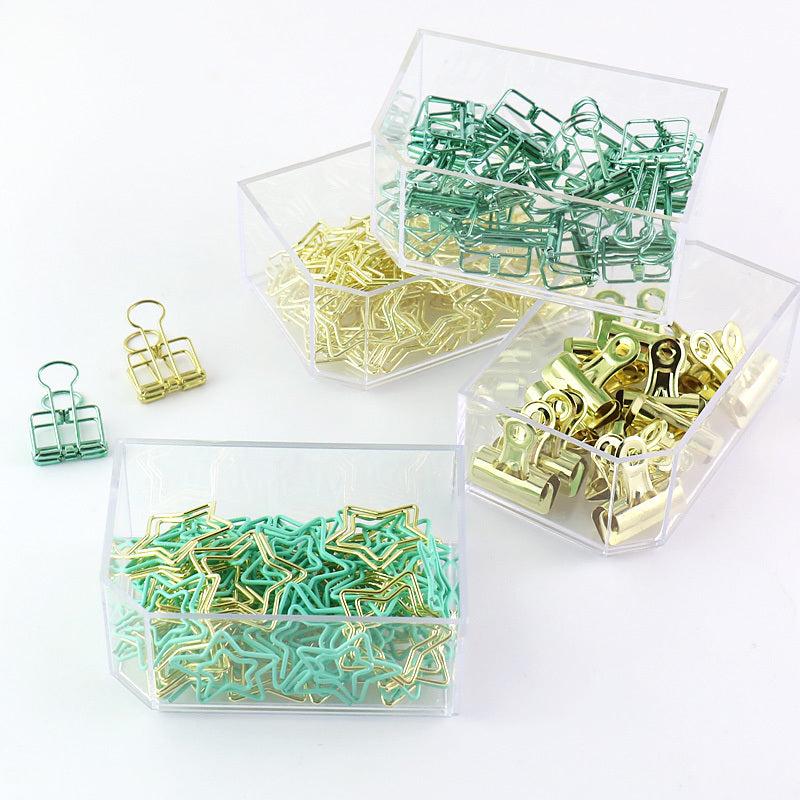 30pcs Pentagram Paper Clips Mint Green Golden Desk Organizer Office Supplies