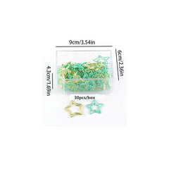 30pcs Pentagram Paper Clips Mint Green Golden Desk Organizer Office Supplies