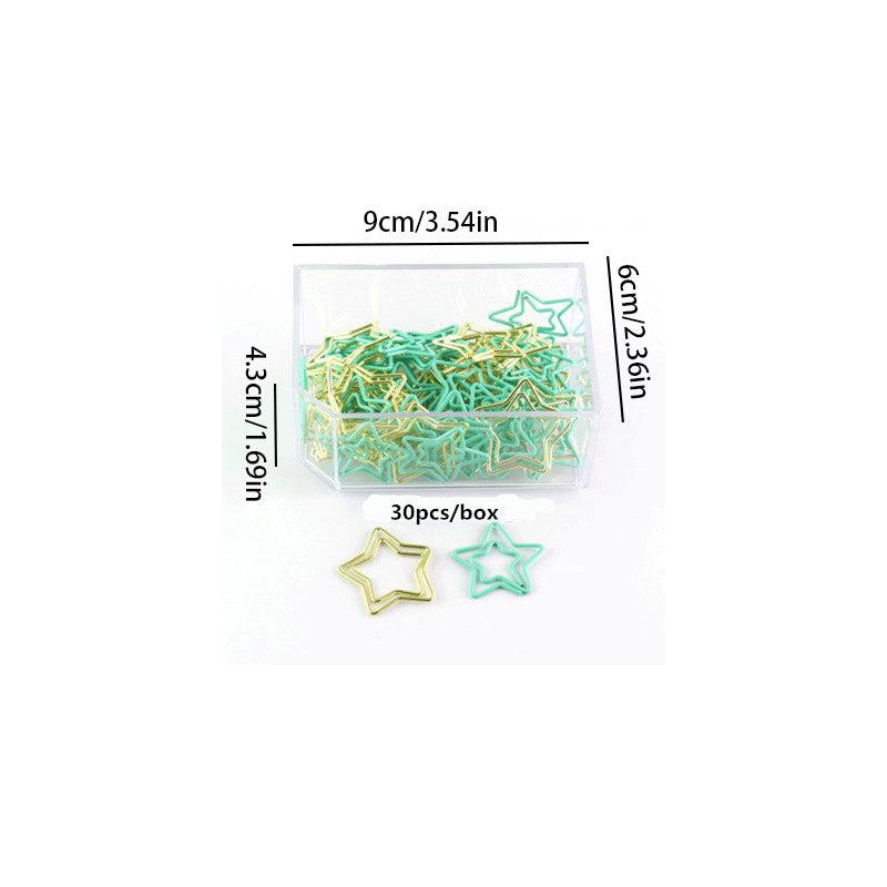 30pcs Pentagram Paper Clips Mint Green Golden Desk Organizer Office Supplies