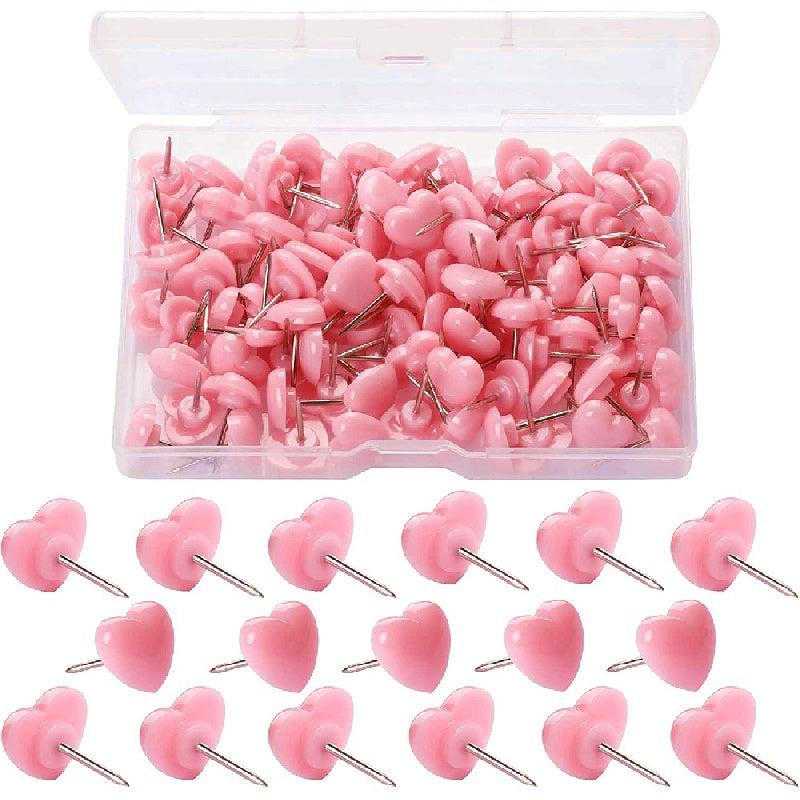 100pc Pink Heart Push Pins for Home School & Office Decor