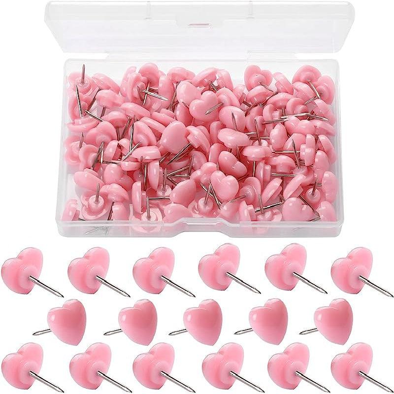 100pc Pink Heart Push Pins for Home School & Office Decor