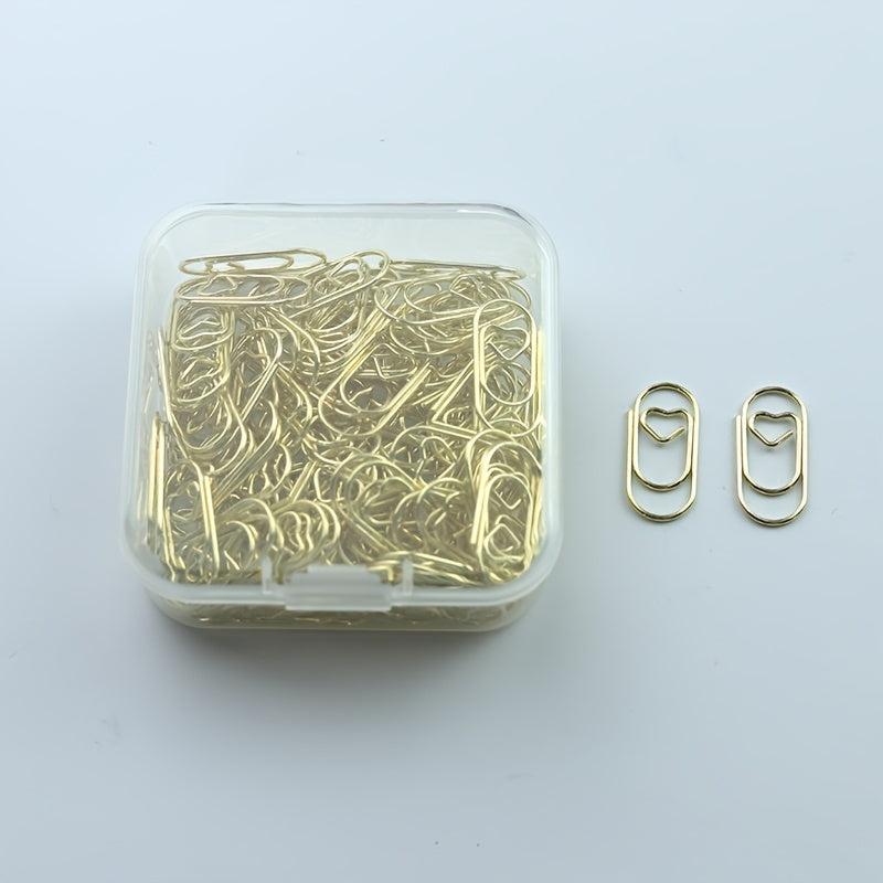 200pcs Golden Heart Mini Paper Clip: Creative Bookmark