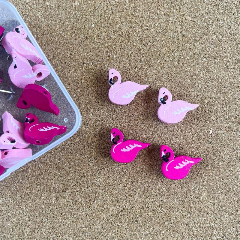 20 Flamingo Wooden Thumb Tacks for Map Marker Picture Memo