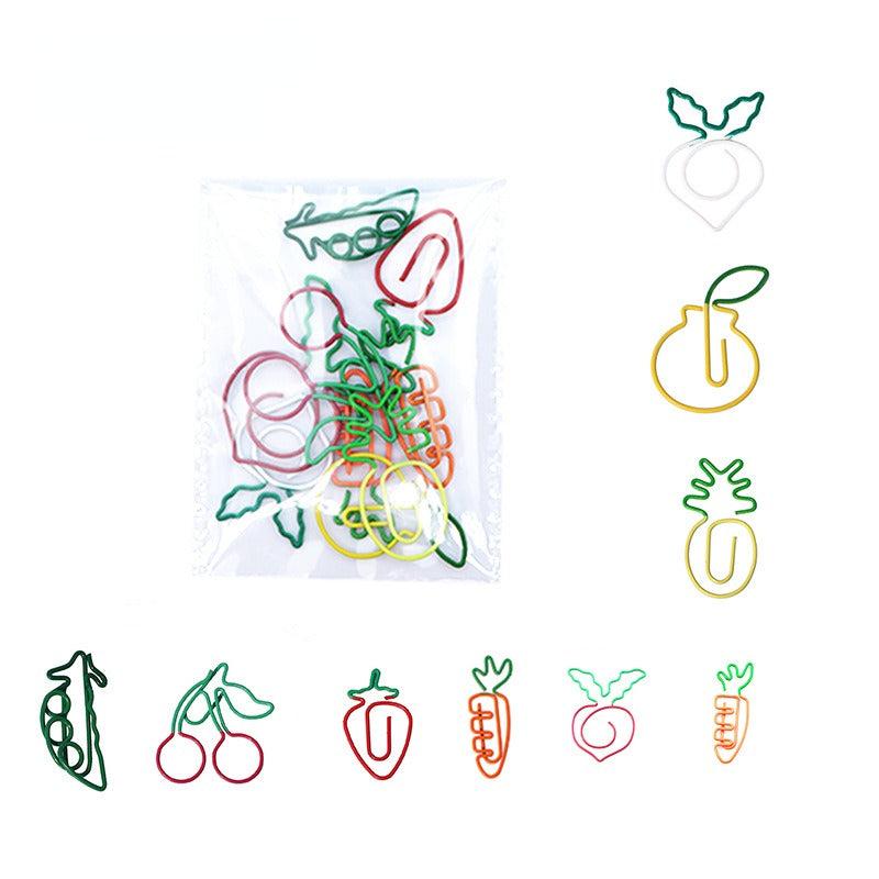 9pcs Cartoon Carrot Paper Clip Fruit Bookmark Special shaped Pin Stationery
