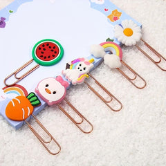 5pcs Cartoon Learning Stationery Bookmark Clip Metal Paper Clip