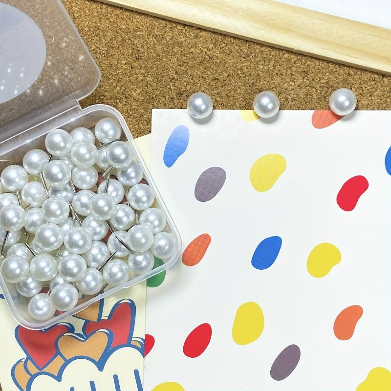 50pcs Pearl Push Pins Plastic Round Head Thumb Tacks