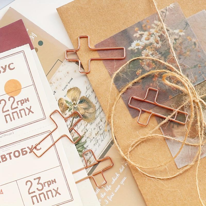 20pcs Cross Shape Rose Golden Paper Clips Small For School Office