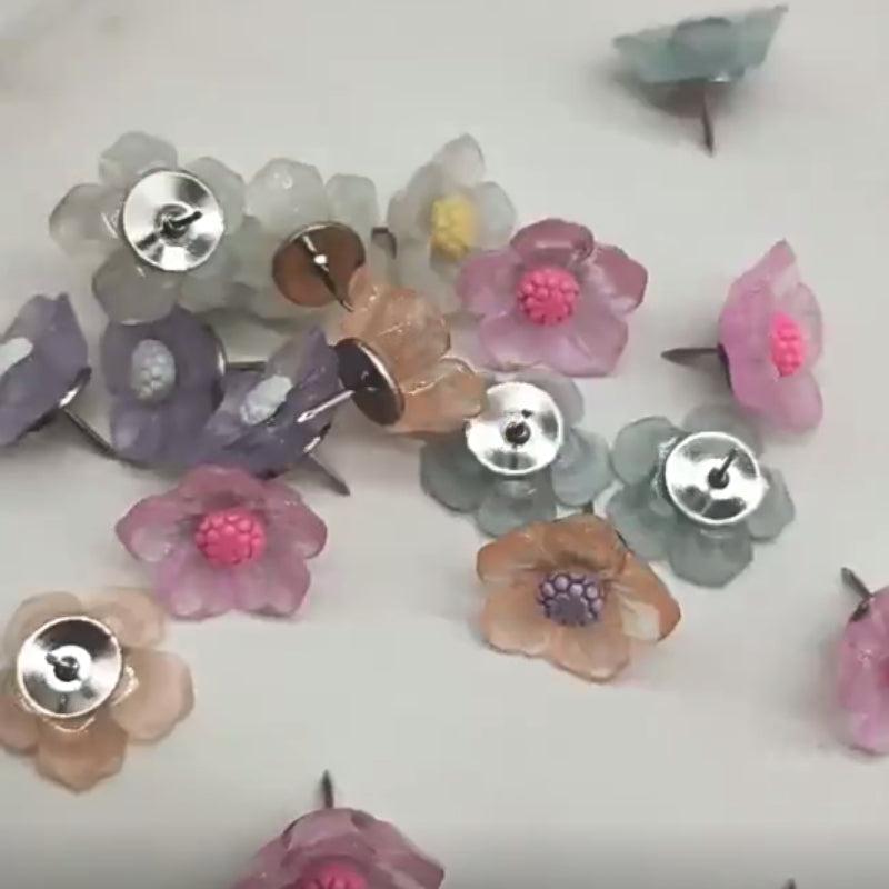20pcs 3D Flower Pushpin Colorful Transparent Resin Cork Board Rose Flower