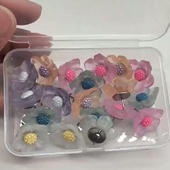 20pcs 3D Flower Pushpin Colorful Transparent Resin Cork Board Rose Flower