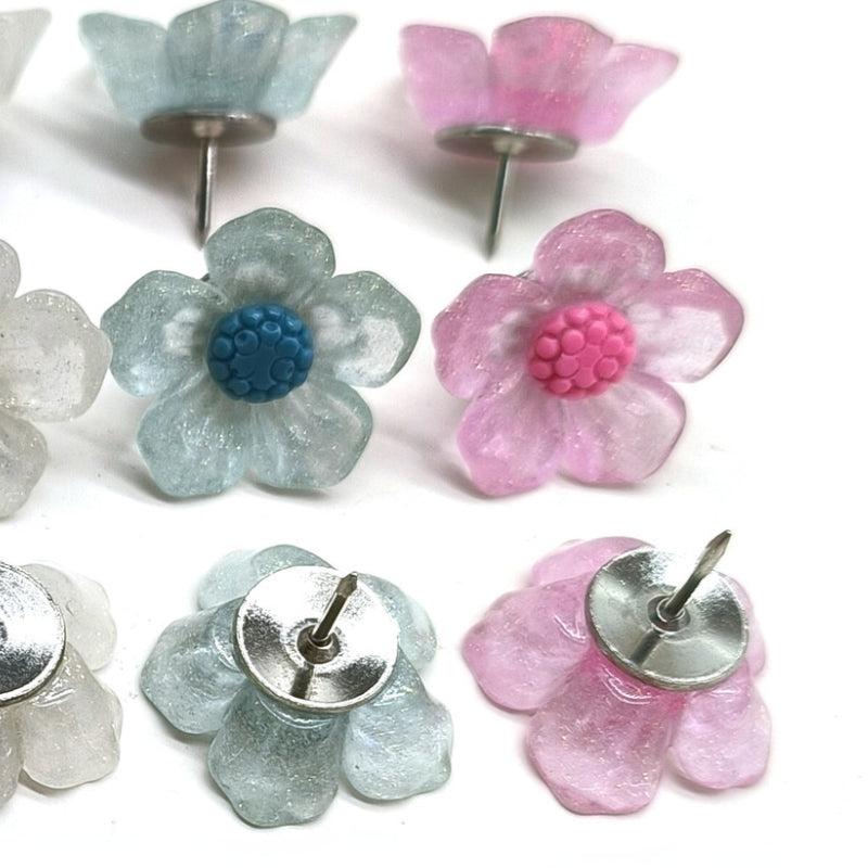 20pcs 3D Flower Pushpin Colorful Transparent Resin Cork Board Rose Flower