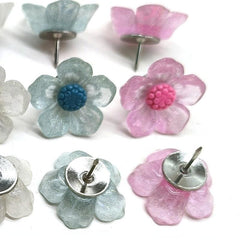 20pcs 3D Flower Pushpin Colorful Transparent Resin Cork Board Rose Flower