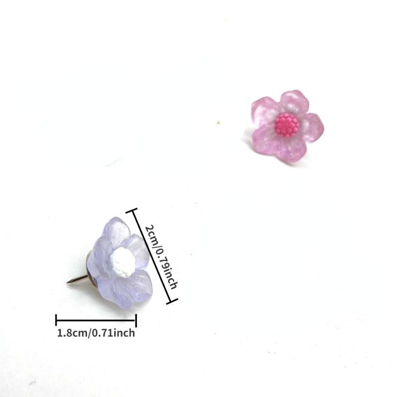 20pcs 3D Flower Pushpin Colorful Transparent Resin Cork Board Rose Flower