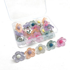 20pcs 3D Flower Pushpin Colorful Transparent Resin Cork Board Rose Flower