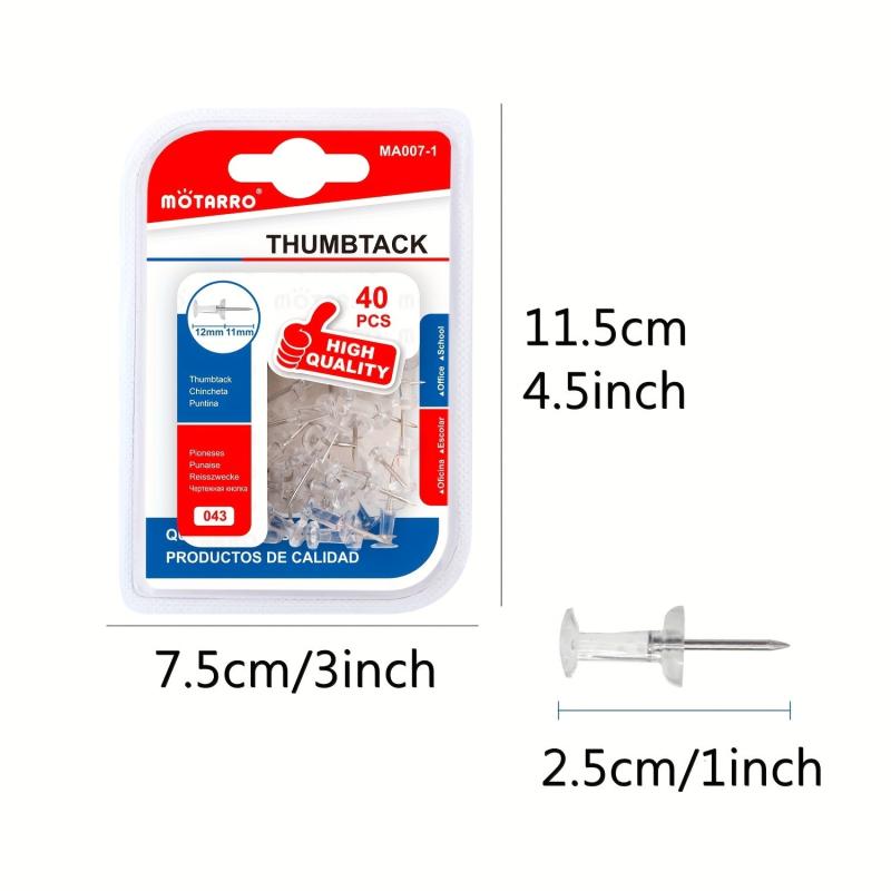 40 Pack Clear Push Pins Tacks for Office & School Supplies