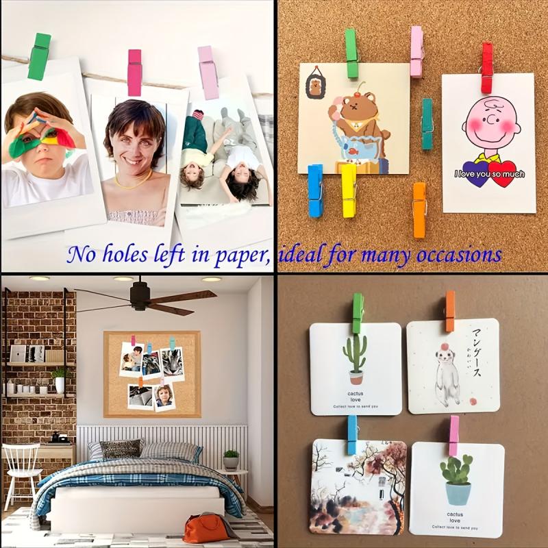 20pcs Multicolor Wooden Clips Push Pins Office Stationery Cork Pus