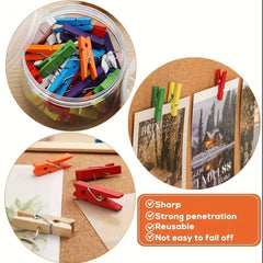 20pcs Multicolor Wooden Clips Push Pins Office Stationery Cork Pus
