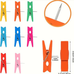 20pcs Multicolor Wooden Clips Push Pins Office Stationery Cork Pus