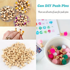 Wooden Push Pins Set, Creative Solid Wood Office Stationery
