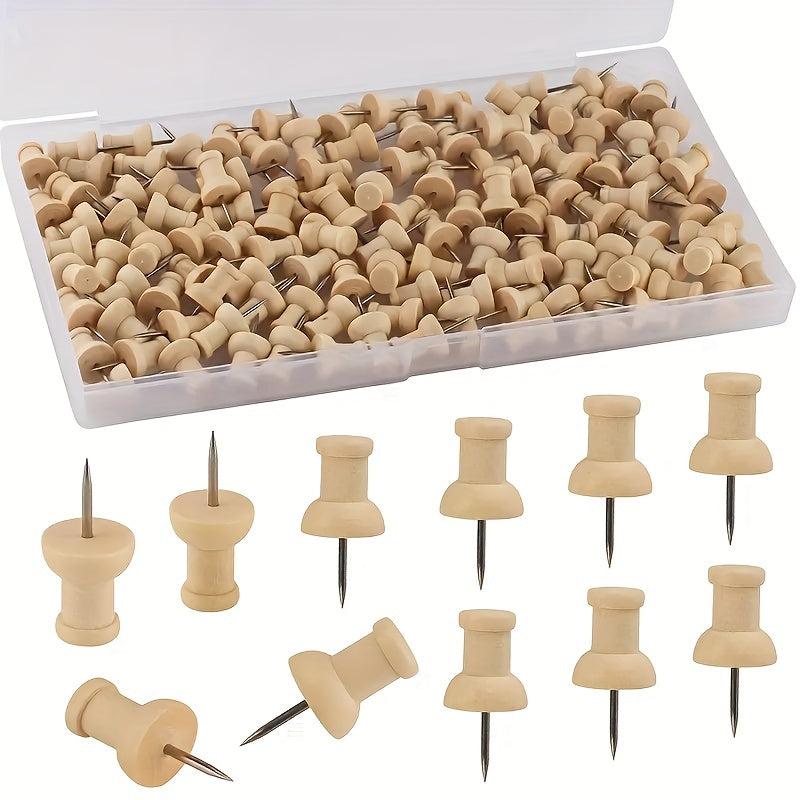 Wooden Push Pins Set, Creative Solid Wood Office Stationery