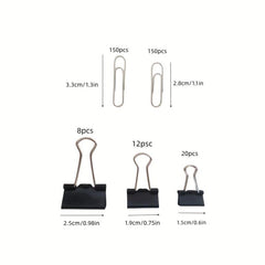 340pc Binder Paper Clip Set Office School Supplies Various Sizes Metal Clip