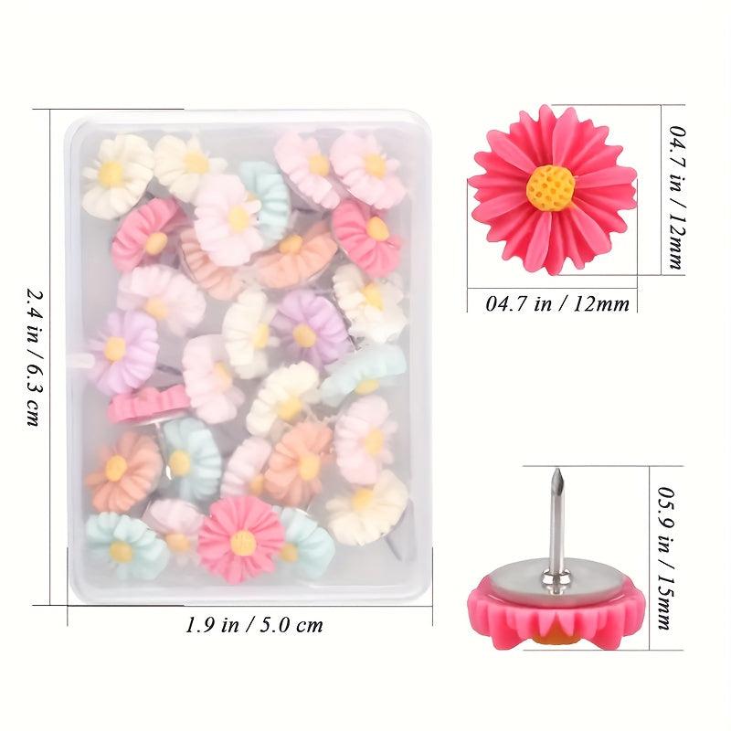 30pcs Daisy Resin Flower Push Pins Colorful Decorative Office Supplies Random