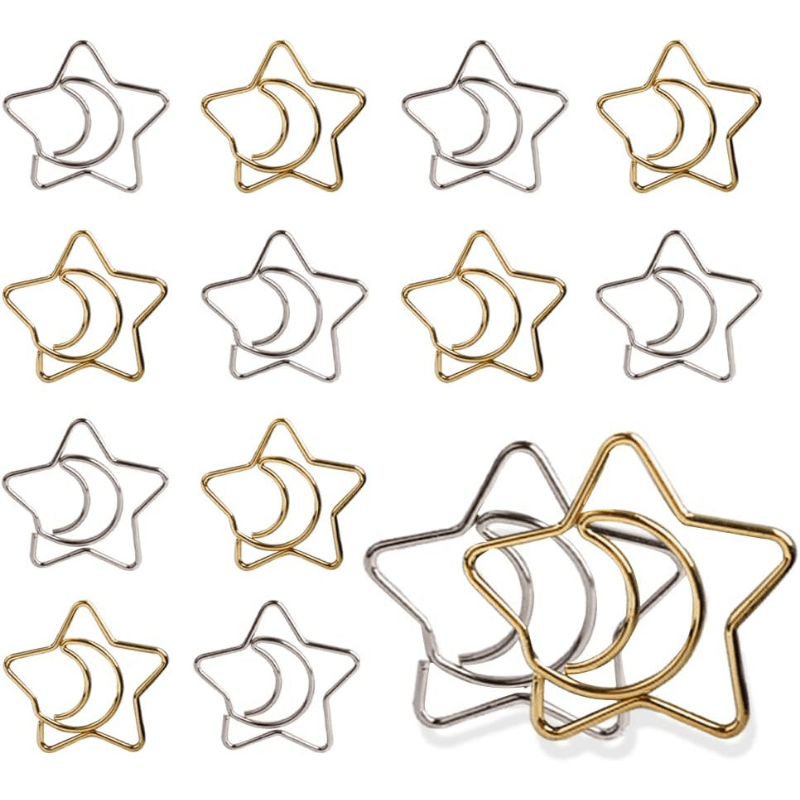 10 Pcs Star Moon Paper Clip Metal Paper Clamps Home Office Student Gift