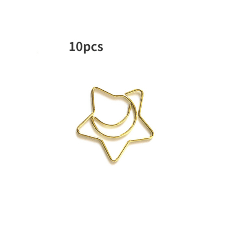 10 Pcs Star Moon Paper Clip Metal Paper Clamps Home Office Student Gift