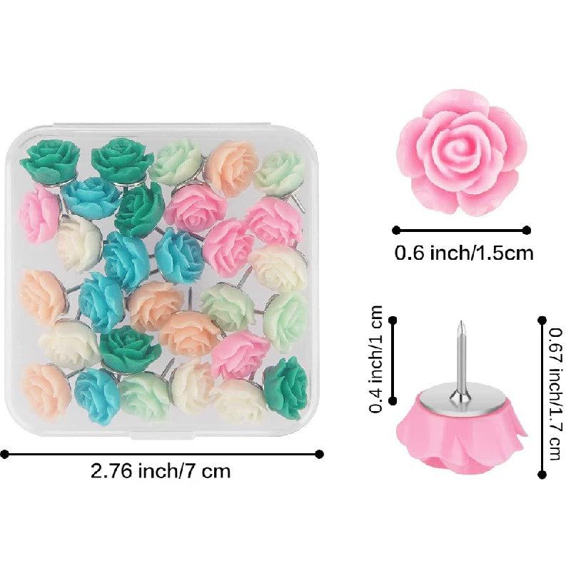 30pcs Decorative Push Pins 6 Colors Flower Pushpins with Case